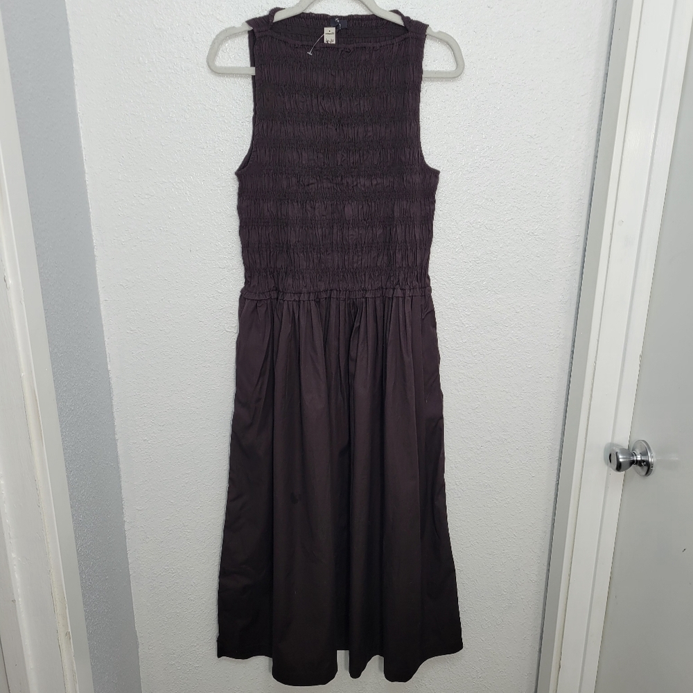Madewell The Melody Smocked Midi Dress Size M NWT Brown Molasses - Picture 7 of 12